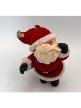 Vintage Flocked Santa Claus 3.5" Christmas Tree Ornament